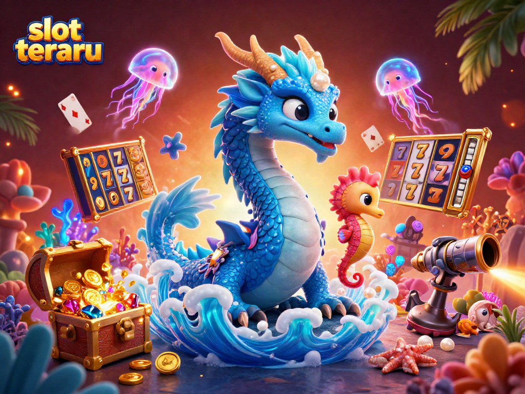 Experience slot terbaru excitement with a vibrant 3D scene featuring dynamic slot elements and magical sea creatures.