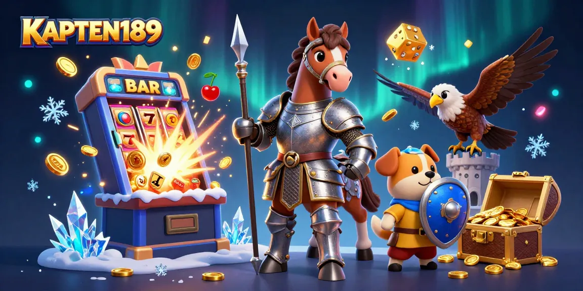 KAPTEN189 merayakan kemenangan jackpot dengan slot machine yang megah dan karakter unik