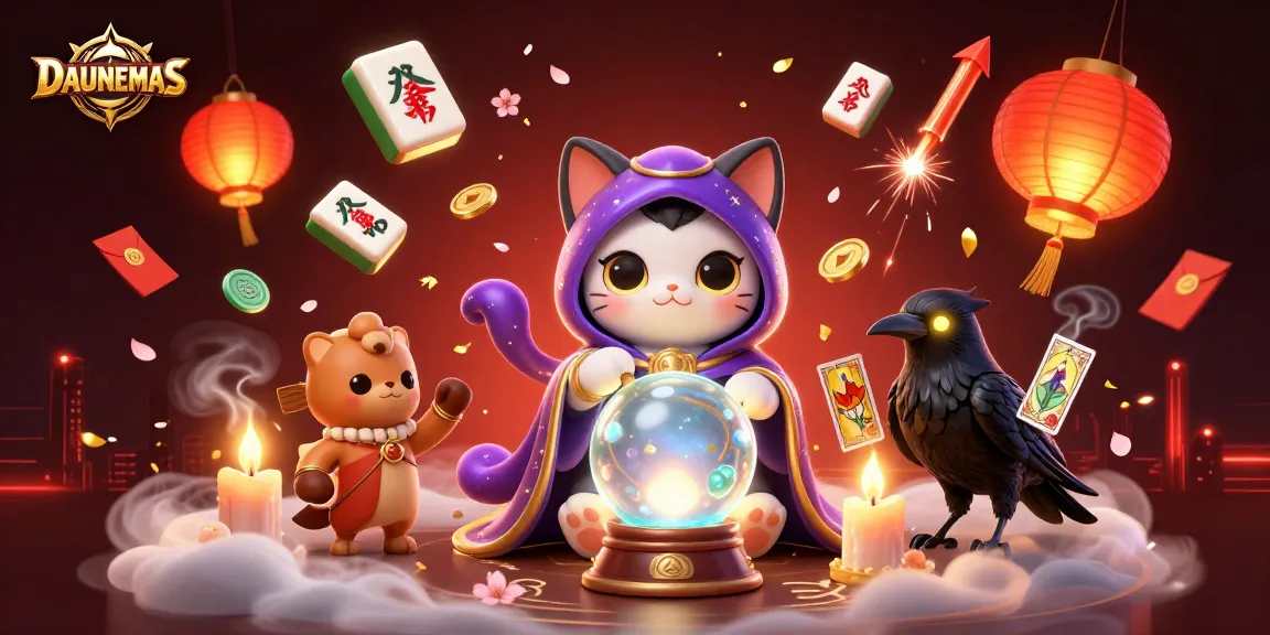 Experience thrilling gaming moments at DAUNEMAS with mystical characters and vibrant elements in an enchanting casino scene.