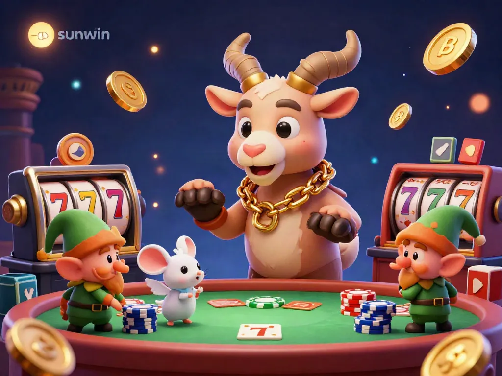 Experience the thrill at Sunwin's vibrant casino with Krampus overseeing fun games and mischievous gremlins.