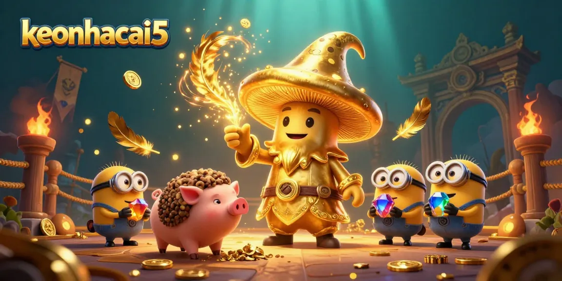 Experience keonhacai5 sports betting excitement with a magical golden wizard and treasure-hunting pig.