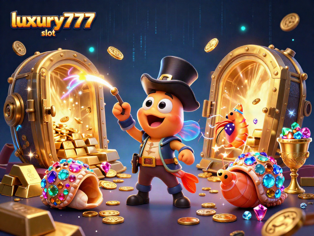 Taruhan di luxury777 slot dengan cetakan 3D dari ikan pemancing laut dalam, udang bajak laut, dan keong harta karun berhiaskan permata.