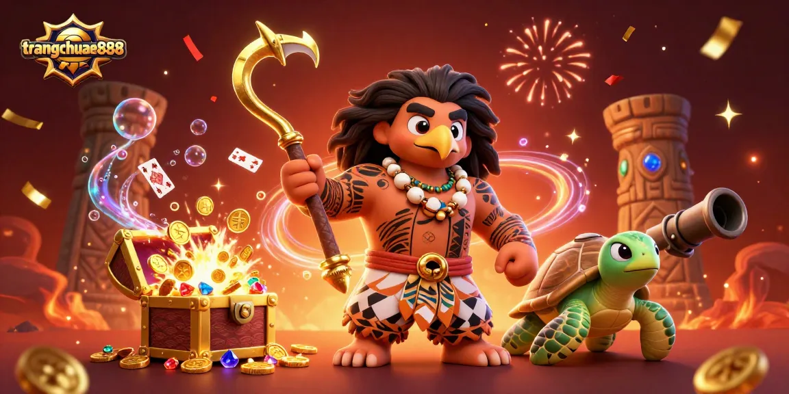 Experience gaming excitement with trangchuae888 featuring a lively hawk and turtle in a vibrant casino scene.