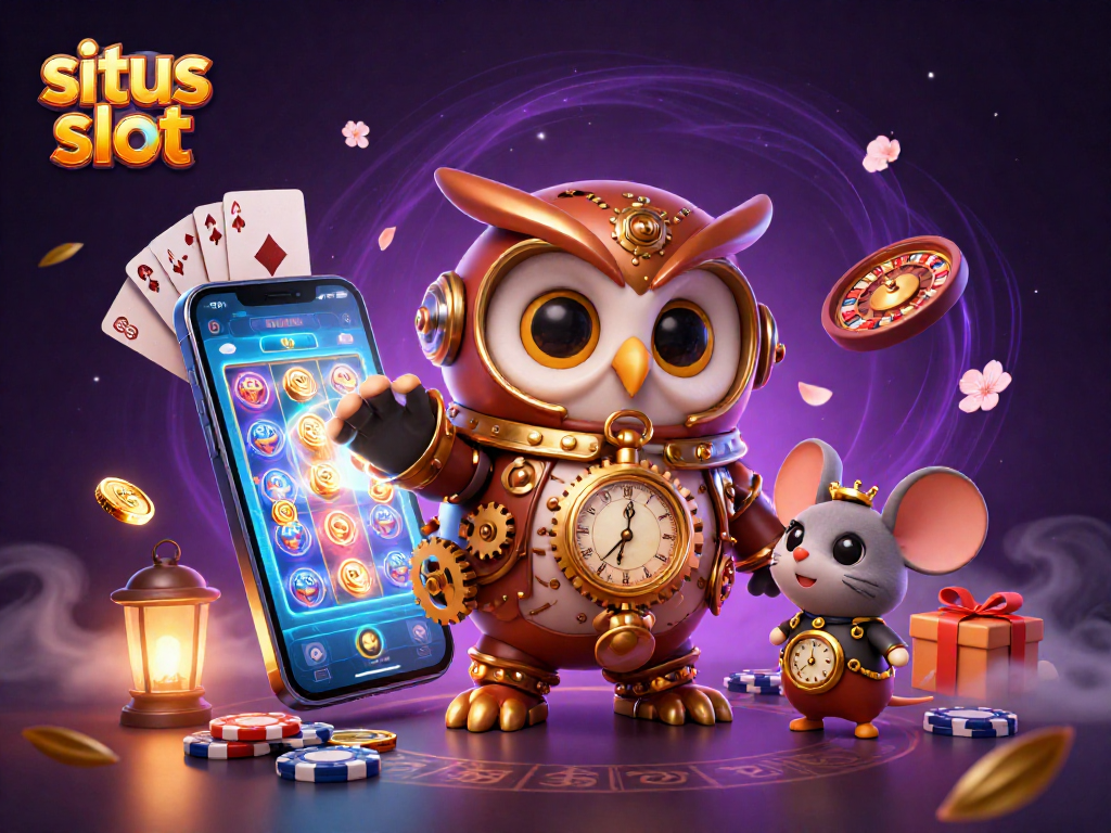 Gali keseruan permainan situs slot dengan ilustrasi 3D menikmati jackpot dan simbol keberuntungan.