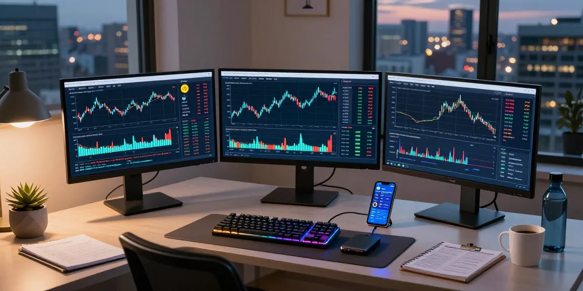 Play exchange platform leveraging cryptocurrency trading tools and DeFi analytics in a modern workspace.