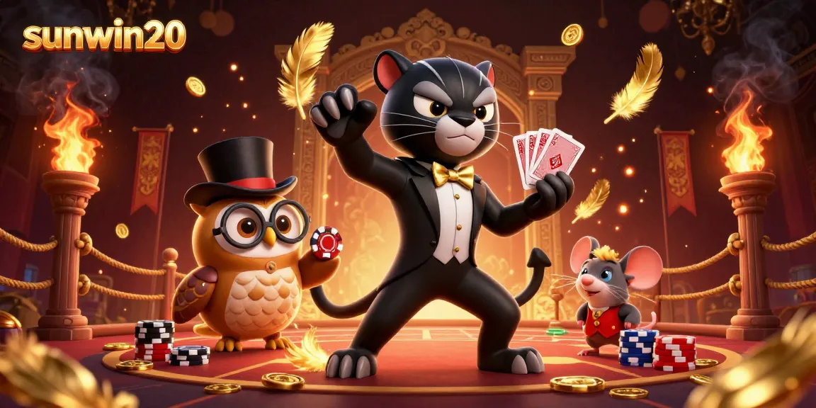 Experience thrilling moments with sunwin20 as a stylish panther deals cards amidst luxury casino ambiance.