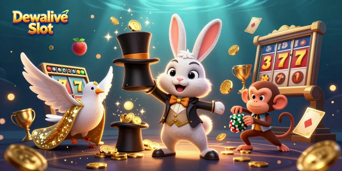 Experience the thrill of Dewalive Slot with a vibrant, magical gaming scene featuring winning characters.