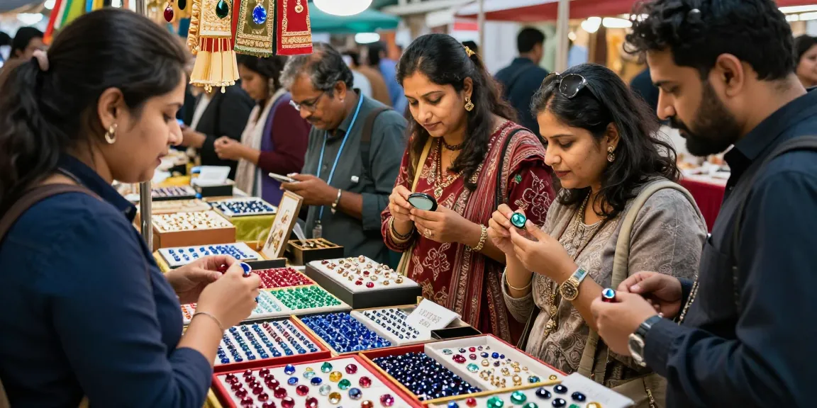 Discover high-quality gemstones at https://www.mygemspot.com in an engaging market scene.