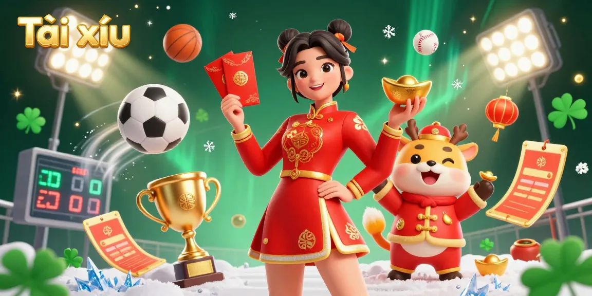 Play Tài xỉu with luck and excitement in this vibrant 3D festive scene featuring Asian culture.