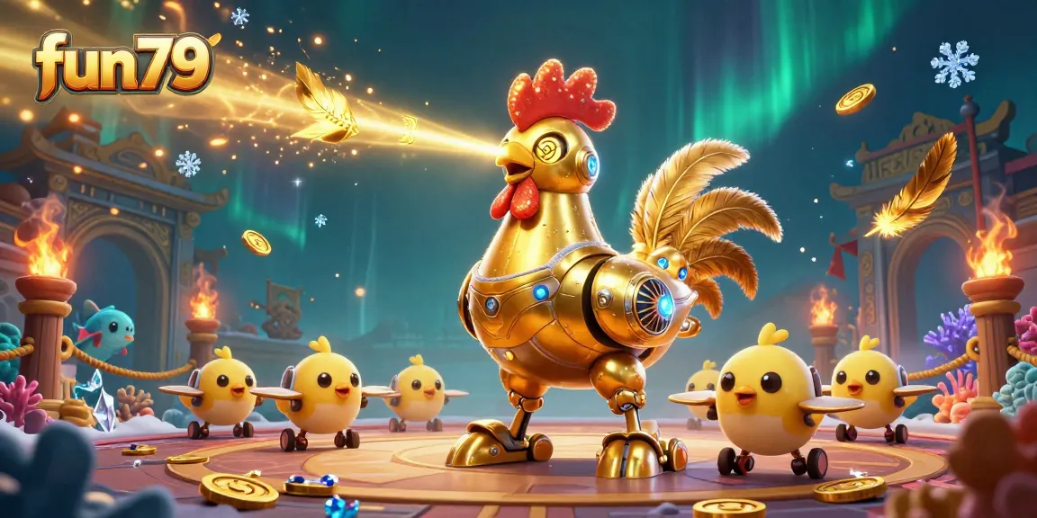 Engage in exciting fun79 fishing action with dynamic underwater elements and a golden rooster robot.