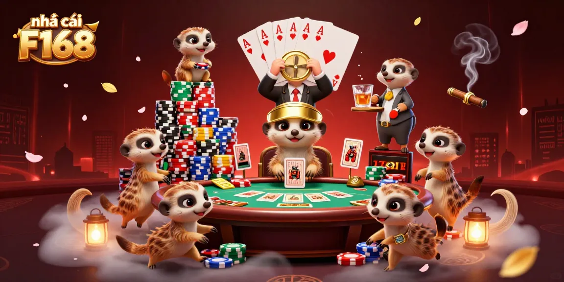Engage in thrilling gameplay with nhà cái F168 in this vibrant casino scene featuring meerkats.