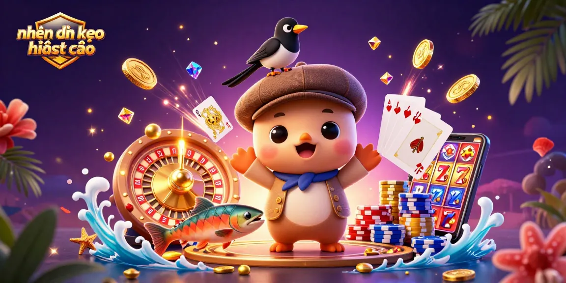 Engage in nhận định kèo nhà cái while enjoying a vibrant casino scene filled with characters, games, and gold.