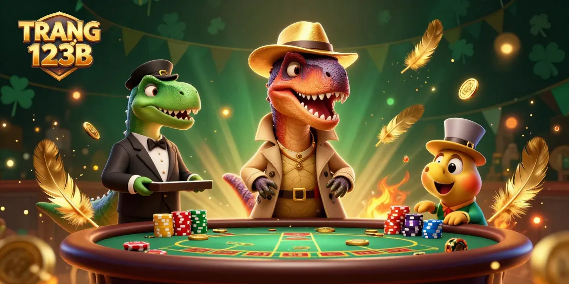 Engage with TRANG CHỦ 123B at an electrifying blackjack table with animated casino characters.