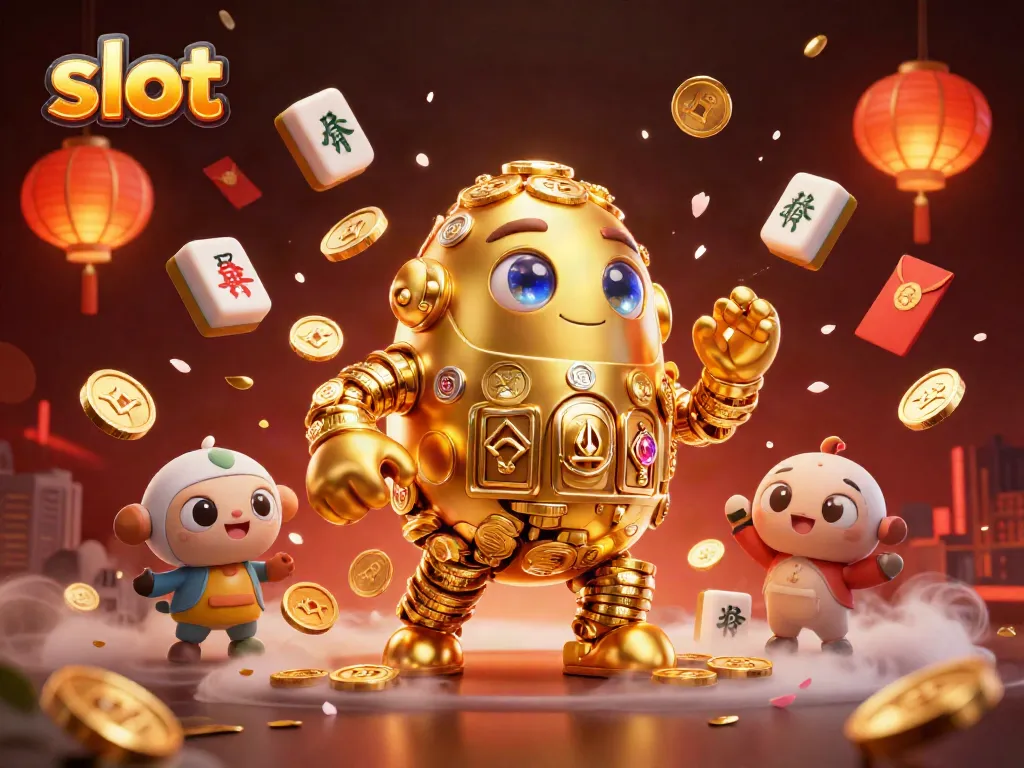 Engage with the exciting world of slots featuring a dynamic golden golem, lucky symbols, and festive elements.