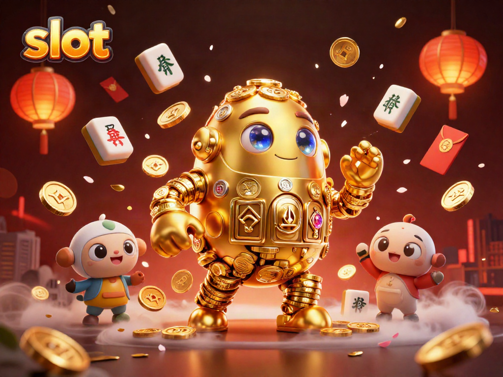 Engage with the exciting world of slots featuring a dynamic golden golem, lucky symbols, and festive elements.
