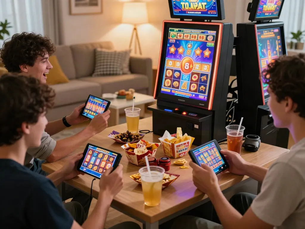 Exciting slot gaming experience with luxury12 on mobile devices in a cozy atmosphere.
