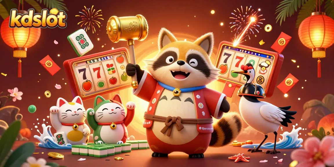 Experience the excitement of kdslot with colorful characters and casino elements in a vibrant 3D illustration.