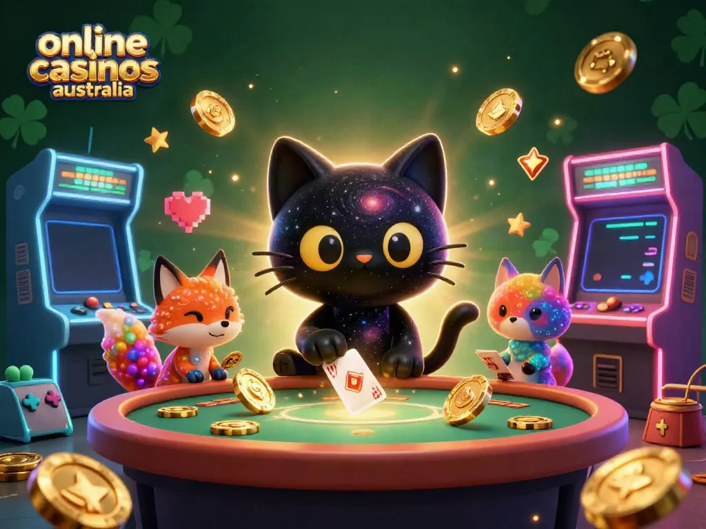 Engaging cosmic scene showcasing online casinos Australia with unique characters and vibrant gaming elements.