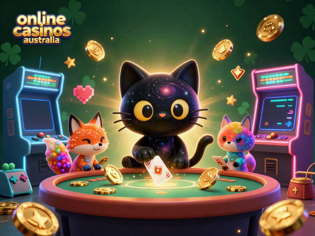 Engaging cosmic scene showcasing online casinos Australia with unique characters and vibrant gaming elements.