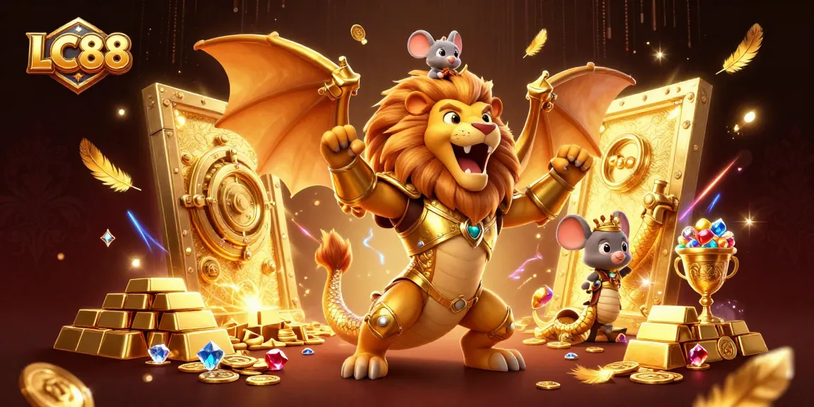 Experience the thrill of winning at LC88 with a captivating casino adventure illustration featuring dynamic gaming elements.