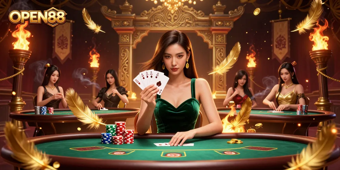 Experience exciting gaming action at OPEN88 with a stunning poker scene featuring strategic gameplay elements.
