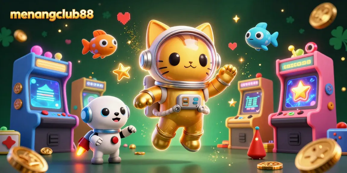 Experience winning at menangclub88 with vibrant gaming elements and dynamic characters in a cosmic casino setting.