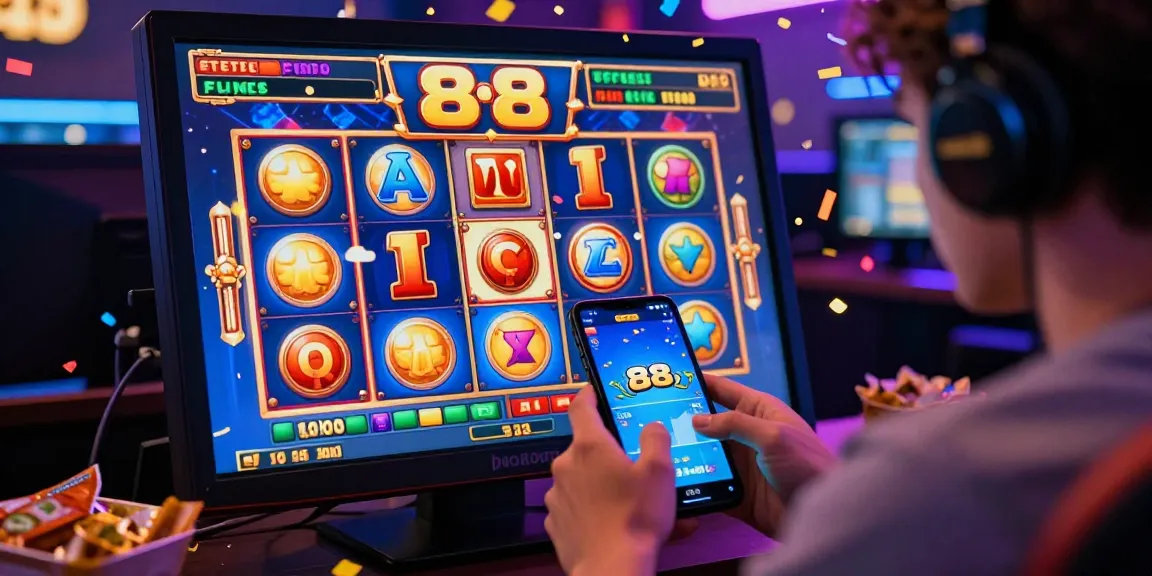Menampilkan pemain slot88 yang meraih kemenangan besar dalam suasana permainan yang seru dan berwarna-warni.