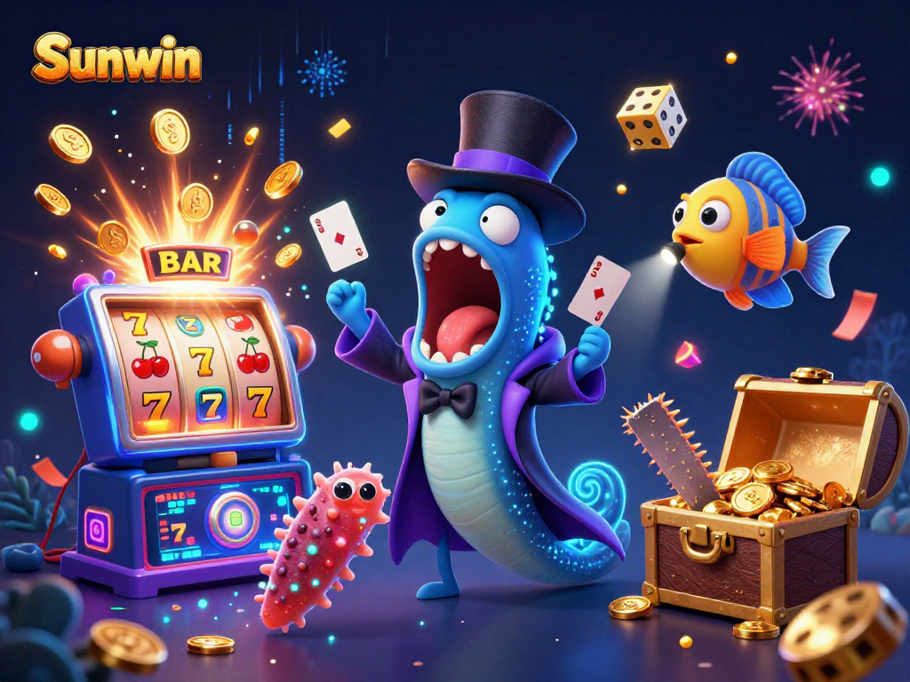 Sunwin offers a thrilling casino experience with a magical twist in this dynamic 3D illustration.
