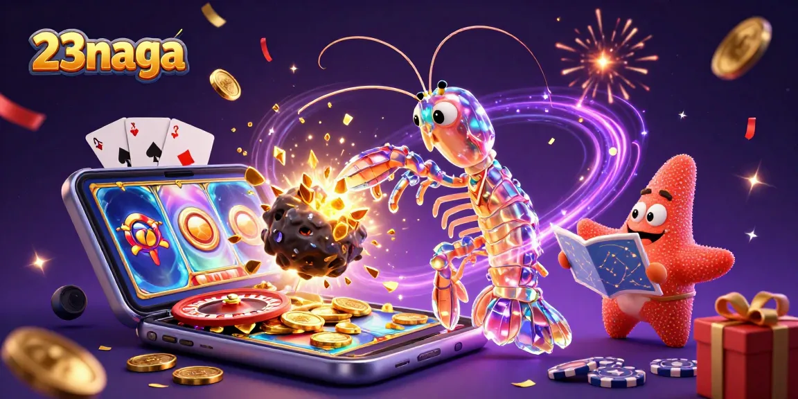 Experience the excitement of 23naga with a vibrant 3D illustration showcasing online gaming action.