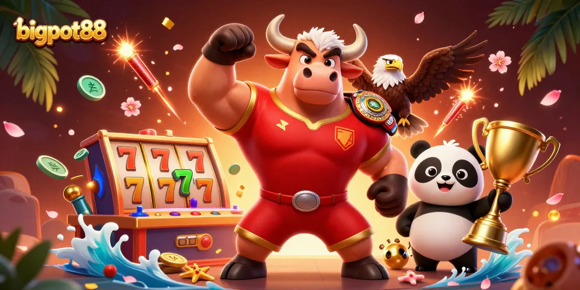 Experience thrilling gaming with bigpot88's vibrant casino atmosphere featuring winning characters.