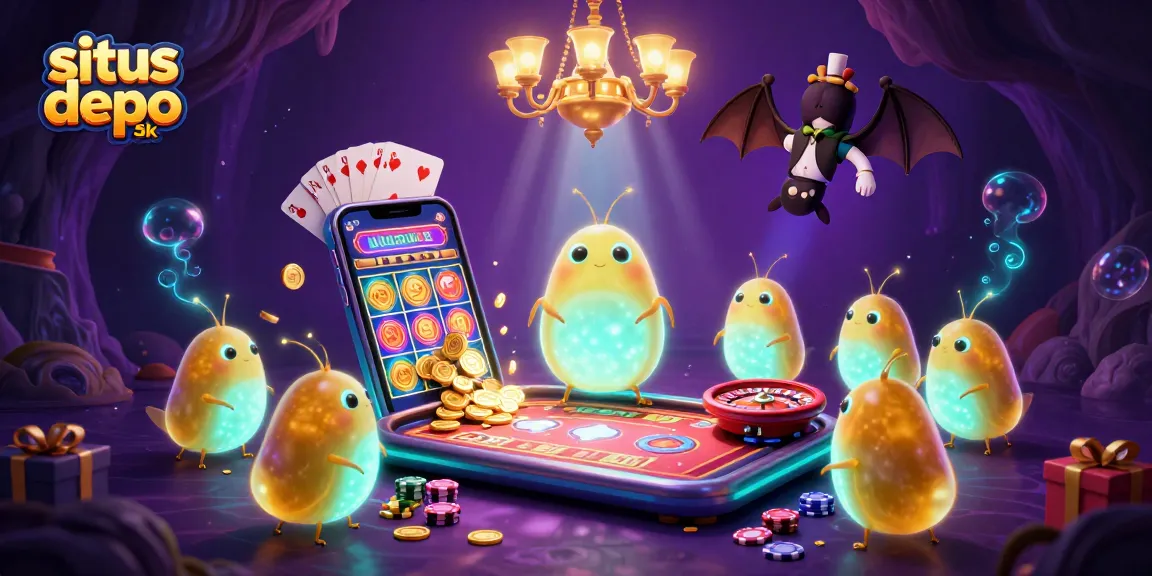 Play colorful slot games on situs depo 5k with glowing glowworms lighting a cave casino.