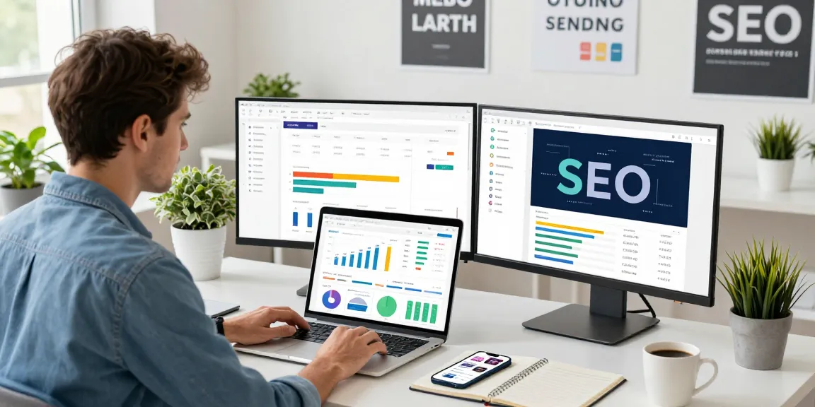 PBN links for sale analysis in a modern marketing workspace showing SEO tools and data analytics.