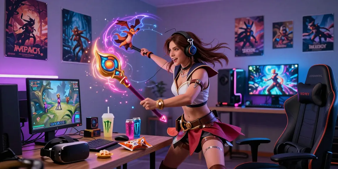 Engaging female protagonist in a vibrant female hentai game scene with magical spells and animated characters.