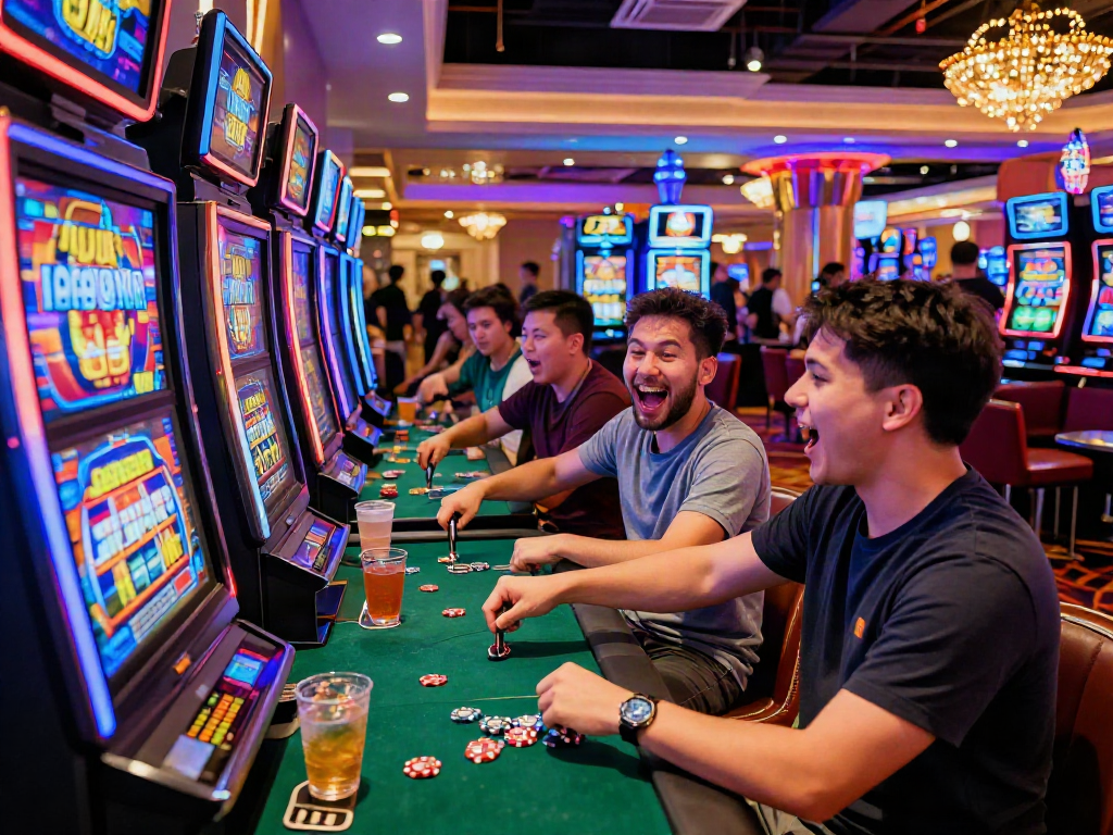Players enjoying slot depo 10k excitement at a lively casino.