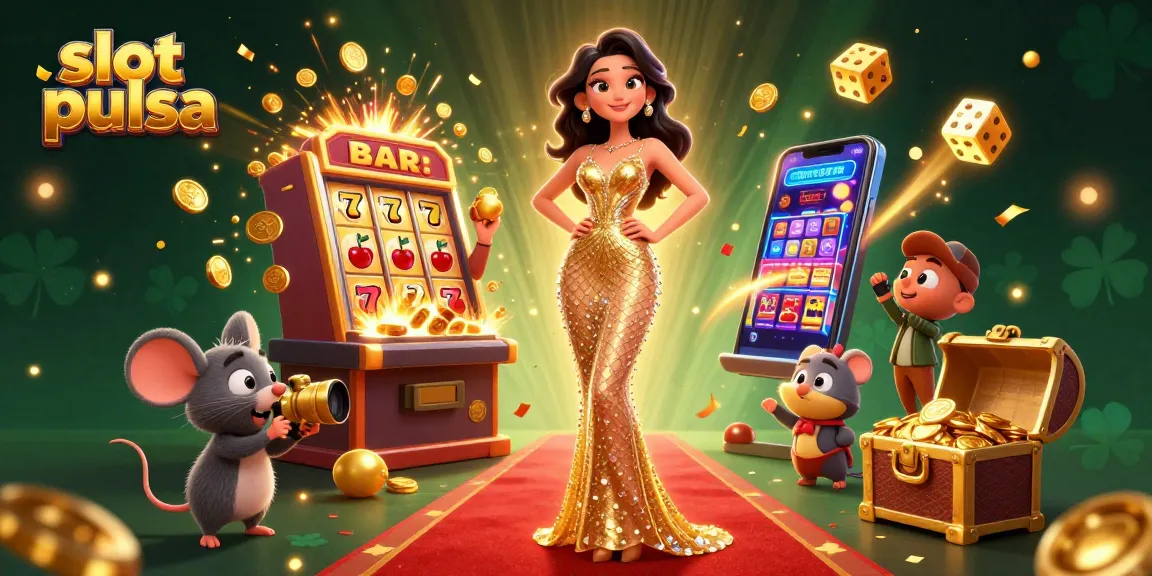 Experience thrilling slot pulsa action with vibrant 3D illustration of a glamorous casino scene.