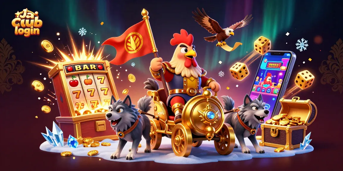 Engage with Jai club login through an exciting 3D illustration highlighting vibrant casino elements and adventure.