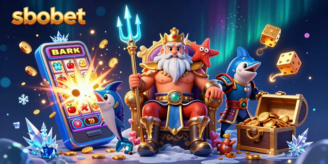 Experience sbobet's thrilling online betting with vibrant visuals of jackpots and casino elements.