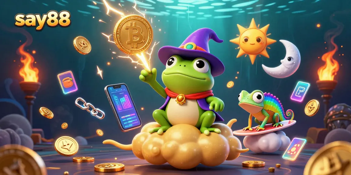 Watch say88's captivating 3D illustration of a weather wizard frog amidst a coin storm, enhancing your casino experience.