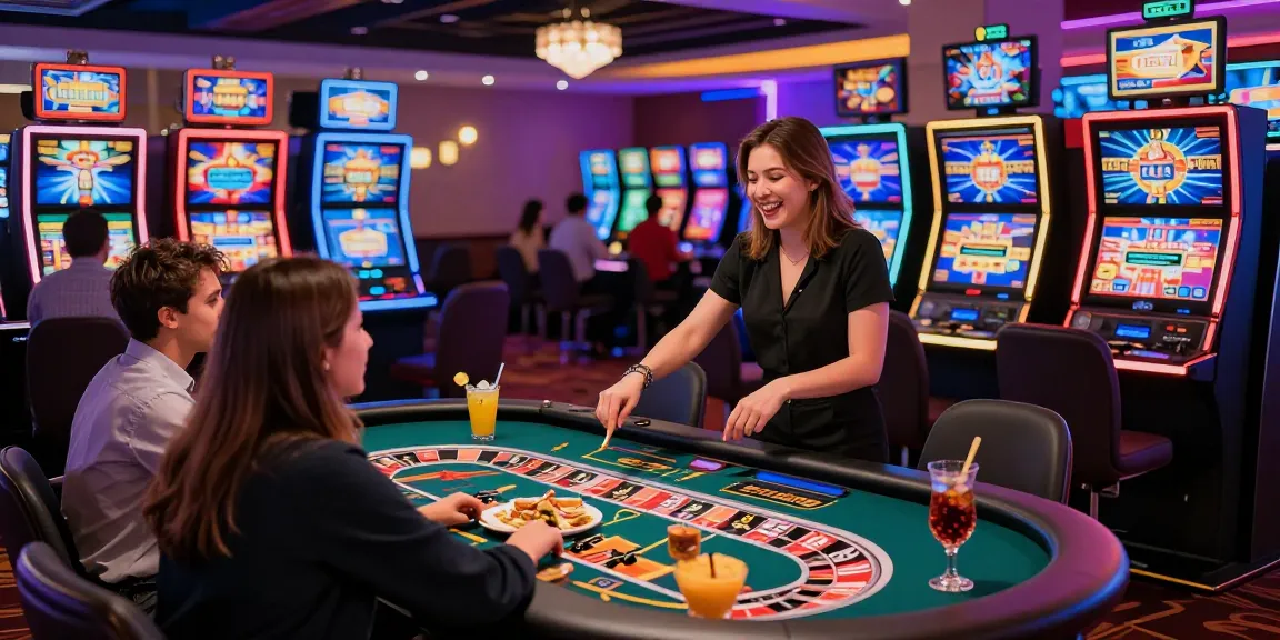 Exciting KO66 online casino scene with players enjoying games and cocktails.