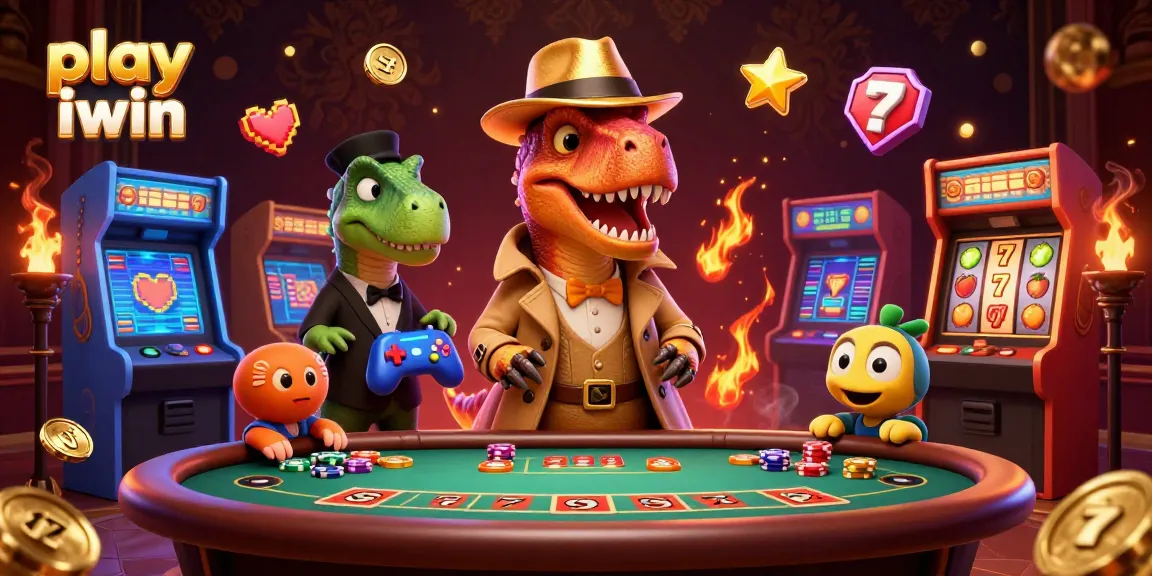 Play iwin in a vibrant casino scene featuring colorful characters at a blackjack table.