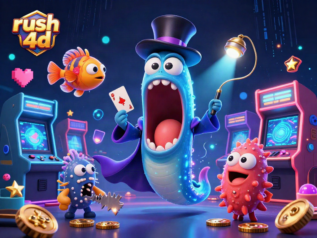 Memainkan rush 4d di kasino dengan karakter unik dan elemen permainan yang berwarna-warni.