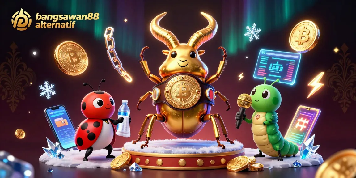 Engage in the thrilling action of bangsawan88 alternatif featuring a giant golden stag beetle and crypto elements.