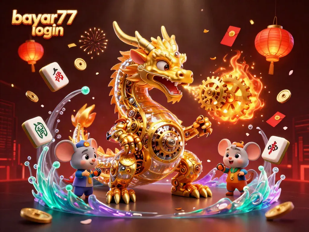 Experience seamless gaming with bayar77 login, featuring a dragon and vibrant casino elements.