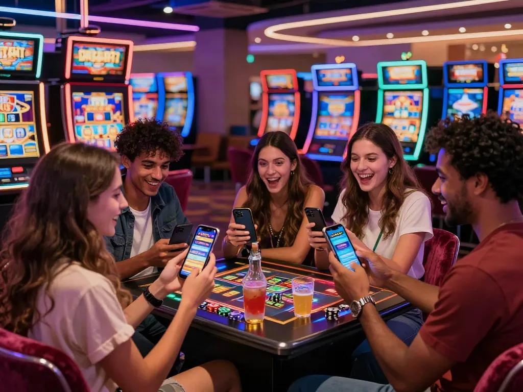 Group enjoying Lucky777 gaming experience with vibrant casino atmosphere.