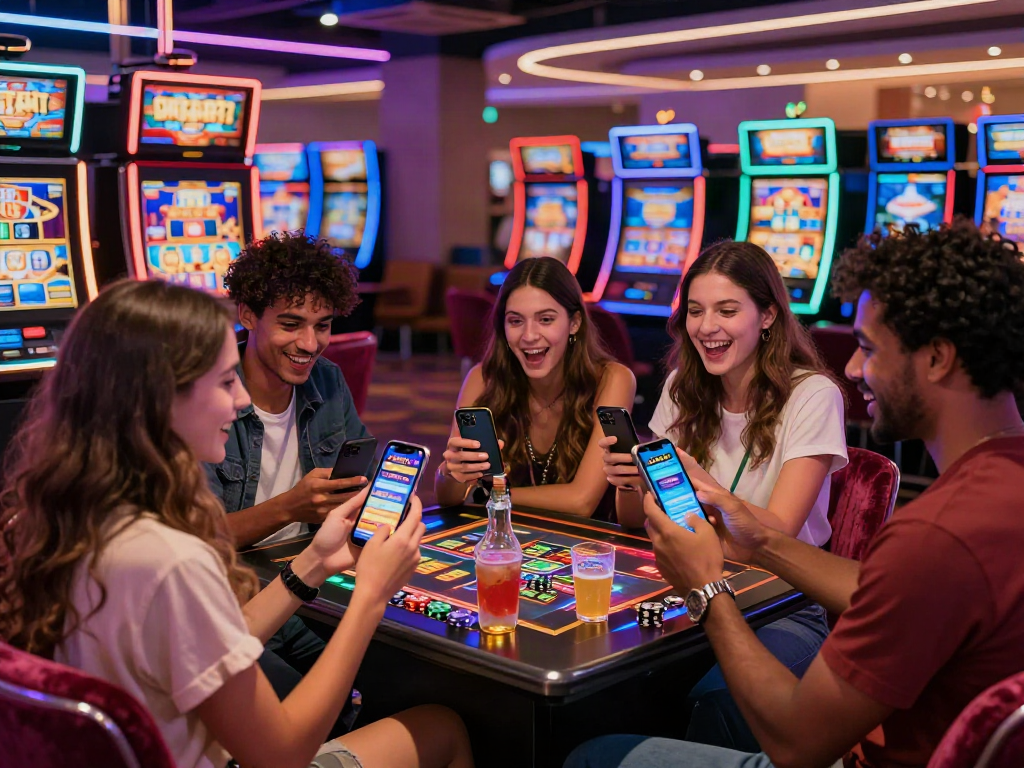 Group enjoying Lucky777 gaming experience with vibrant casino atmosphere.