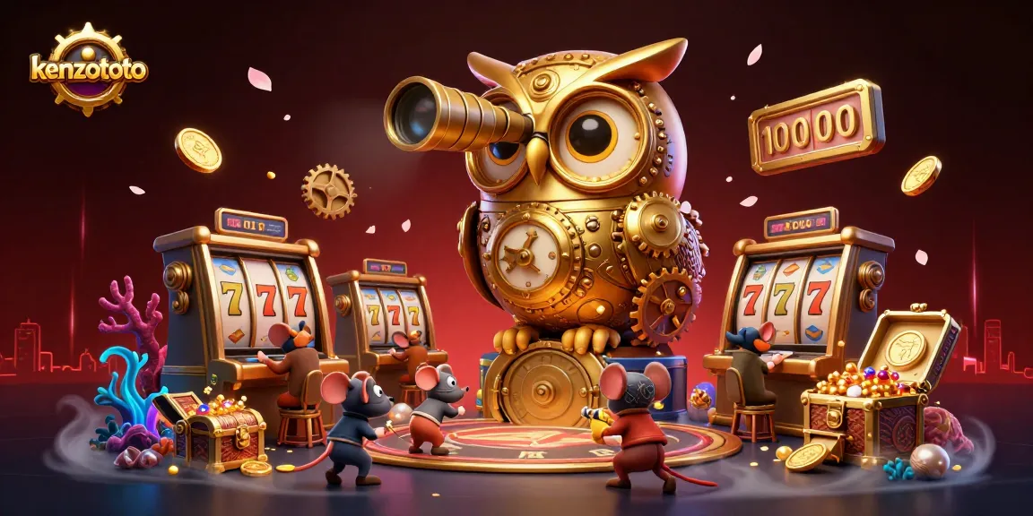 Kenzototo showcases a magical casino scene filled with slots, an owl, and charming mice patrons.