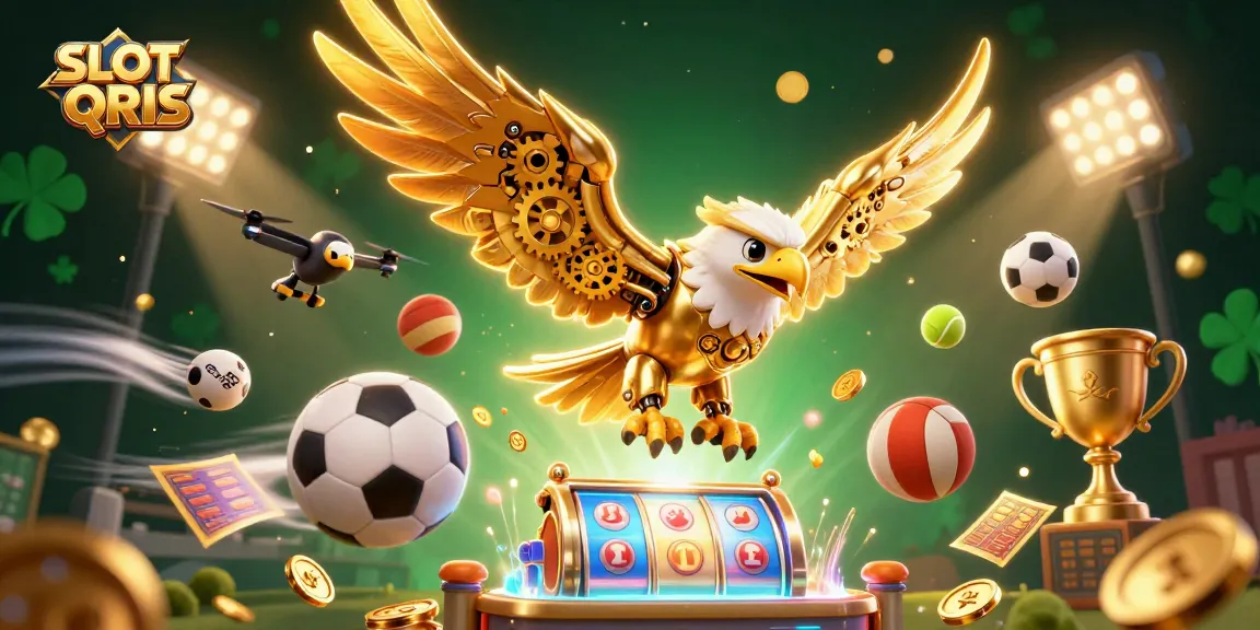 Experience thrilling gameplay with SLOT QRIS and dynamic 3D visuals showcasing golden eagle and holographic elements.