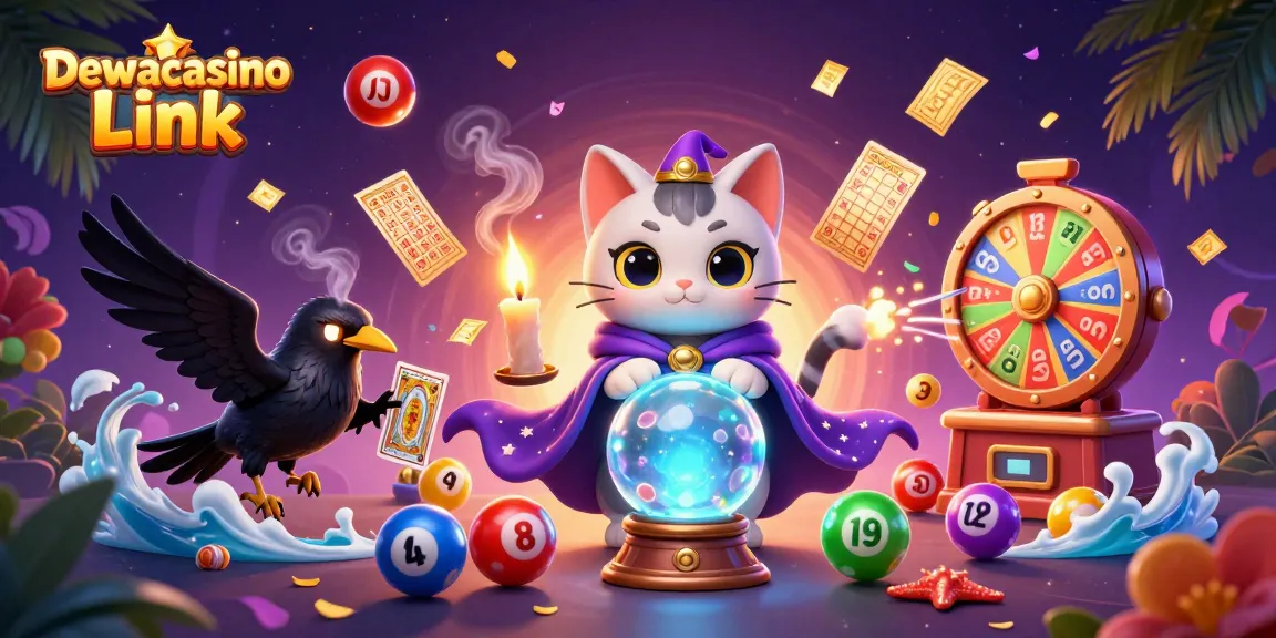 Engage with Dewacasino Link's gaming excitement featuring a mystical scene of fortune teller characters and dynamic slots.