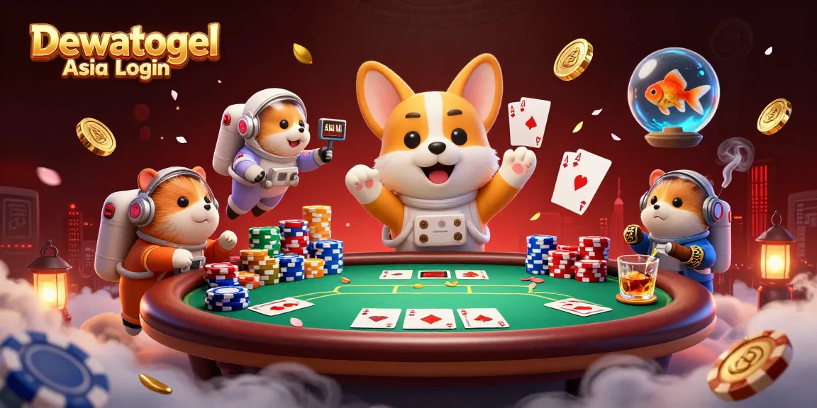 Dewatogel Asia Login scene with an astronaut corgi exploring a cosmic casino adventure