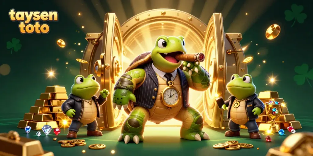 Experience thrilling gameplay with taysen toto at a vibrant cartoon casino filled with gems and gold.